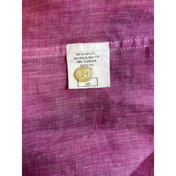 Archipalago Size Large Pink 100% Linen Shirt Long Sleeve Button Down Preppy - Picture 4 of 11